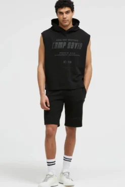 Ärmelloser Hoodie mit Label Prints black