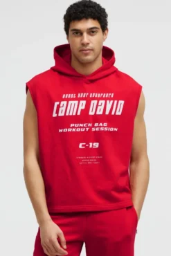 Ärmelloser Hoodie mit Label Prints energy red