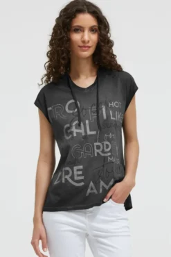 Ärmelloses Kapuzenshirt mit Wording Print black