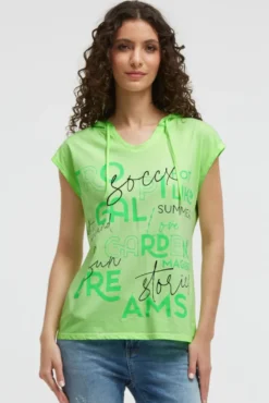 Ärmelloses Kapuzenshirt mit Wording Print neon green