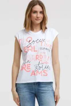 Ärmelloses Kapuzenshirt mit Wording Print opticwhite