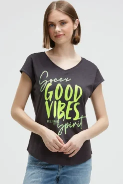 Ärmelloses Shirt mit V-Ausschnitt und Prints charcoal mist | XS