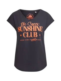 Ärmelloses Shirt mit V-Ausschnitt und Wording Print charcoal mist