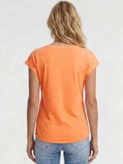 Ärmelloses Shirt mit V-Ausschnitt und Wording Print neon apricot