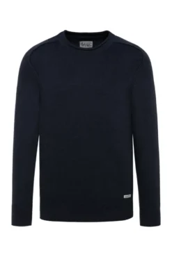 Rundhalspullover aus Baumwollstrick blue navy
