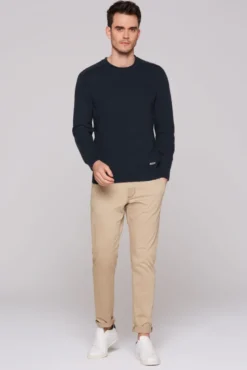 Rundhalspullover aus Baumwollstrick blue navy