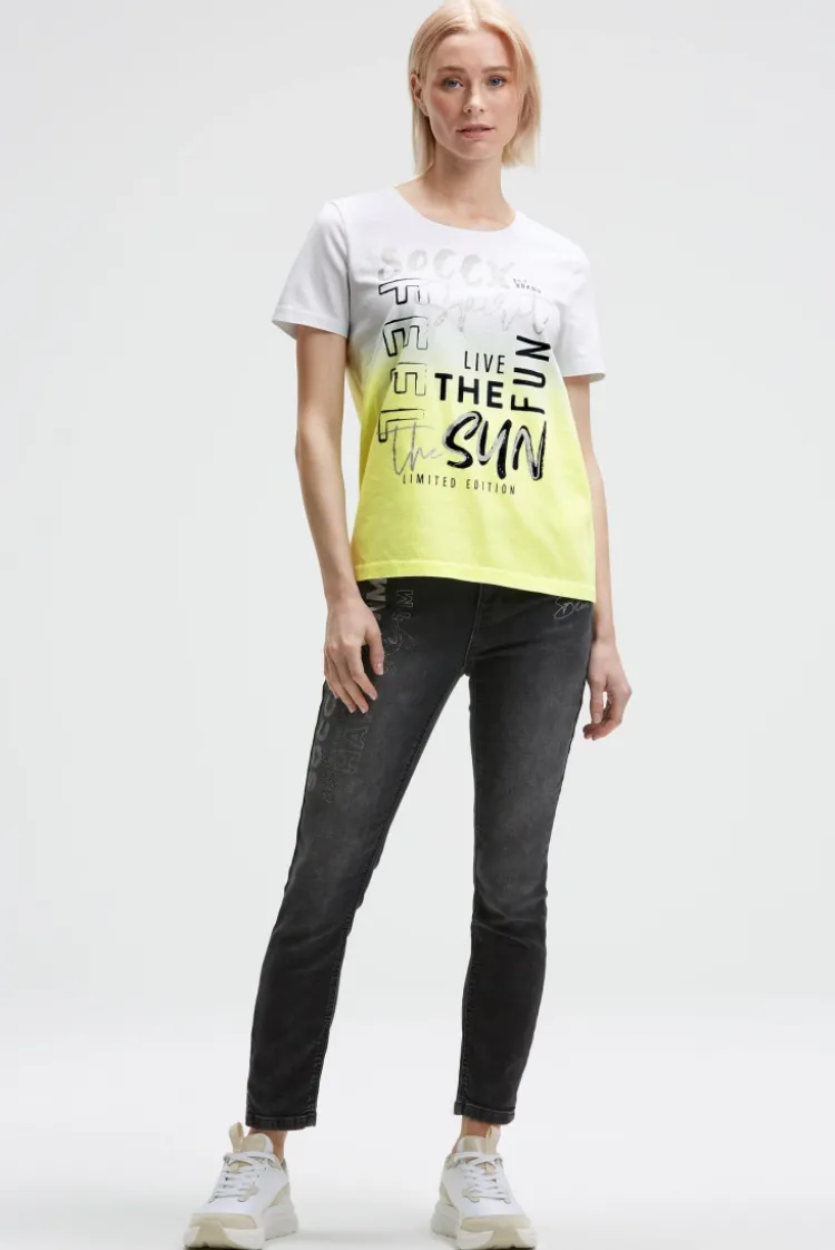 Rundhalsshirt Dip Dye mit Glitter Print opticwhite