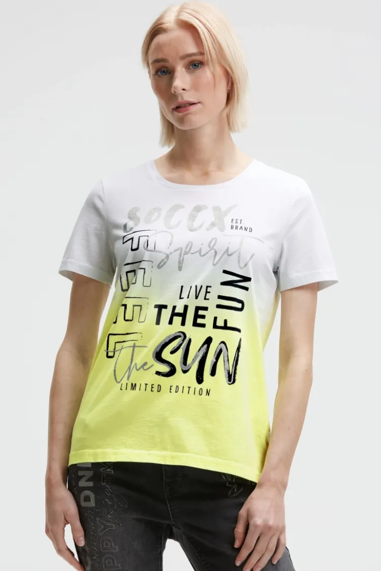 Rundhalsshirt Dip Dye mit Glitter Print opticwhite