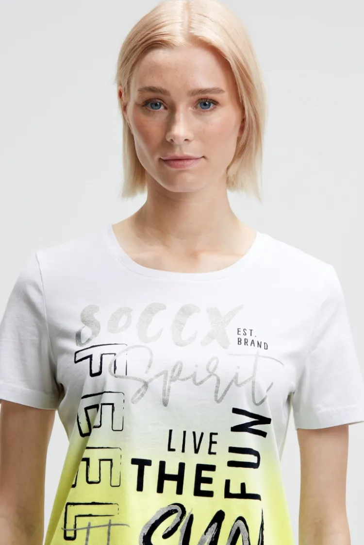 Rundhalsshirt Dip Dye mit Glitter Print opticwhite