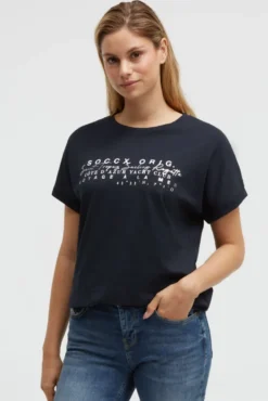 Rundhalsshirt mit Label Print blue navy
