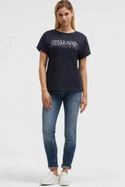 Rundhalsshirt mit Label Print blue navy