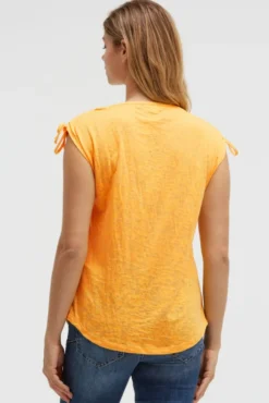Shirt im Materialmix mit Schulterraffung fresh mango