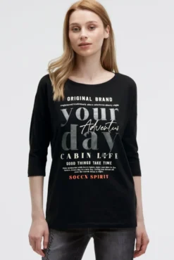 Shirt mit verkürzten Ärmeln und Label Print black