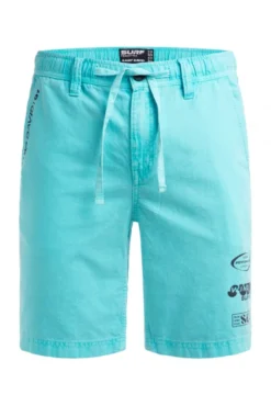 Shorts aus Leinen-Mix mit Label Print aqua