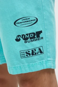 Shorts aus Leinen-Mix mit Label Print aqua