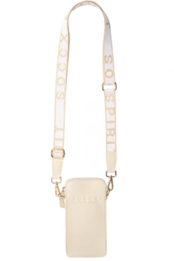 Smartphone-Tasche mit Logo und Intarsia-Webriemen old sand