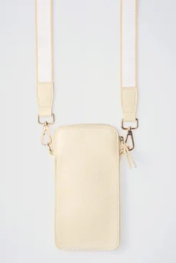 Smartphone-Tasche mit Logo und Intarsia-Webriemen old sand