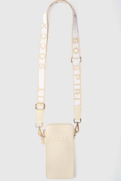 Smartphone-Tasche mit Logo und Intarsia-Webriemen old sand