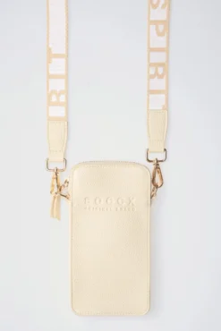 Smartphone-Tasche mit Logo und Intarsia-Webriemen old sand