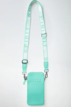 Smartphone-Tasche mit Logo und Intarsia-Webriemen misty mint