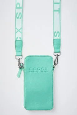 Smartphone-Tasche mit Logo und Intarsia-Webriemen misty mint