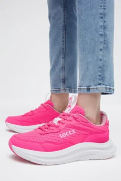 Sneaker im Mesh-Design mit Logostick neon pink