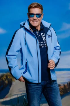 Softshelljacke mit abtrennbarer Logo-Kapuze electric sky