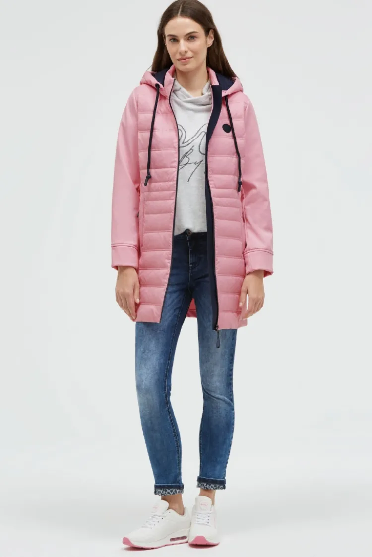 Softshell-Parka mit Kapuze im tonigen Materialmix french rose