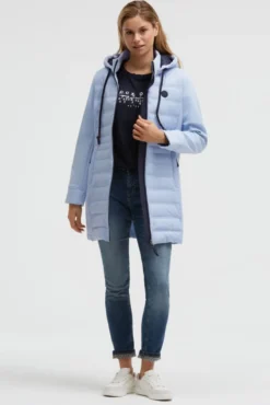 Softshell-Parka mit Kapuze im tonigen Materialmix cool blue