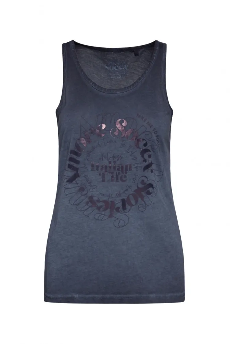 Sommertop Oil Dyed mit Print deep sea