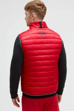 Steppweste im Materialmix mit Prints bright red