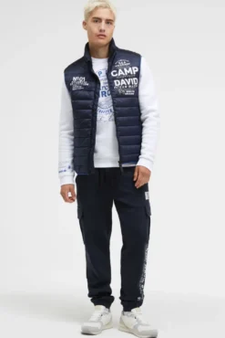 Steppweste im Materialmix mit Prints blue navy | S