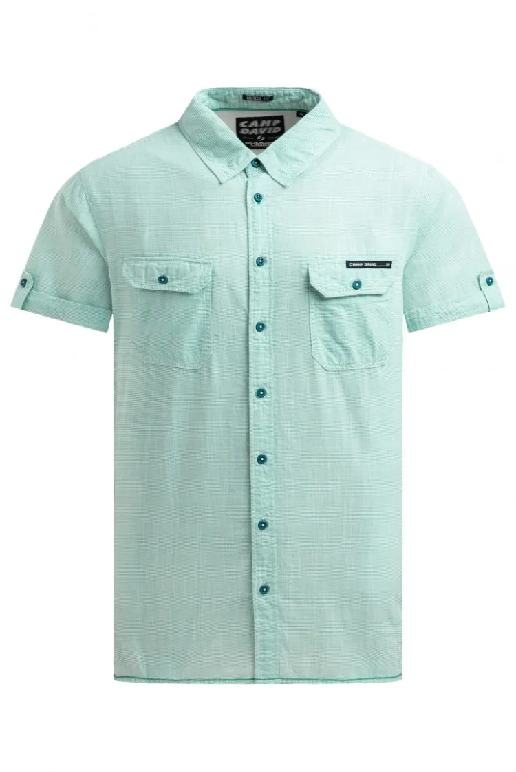 Streifenhemd Kurzarm mit Backprint island green