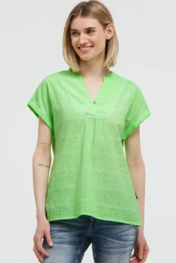 Strukturierte Crêpe-Bluse mit V-Öffnung neon green