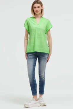 Strukturierte Crêpe-Bluse mit V-Öffnung neon green