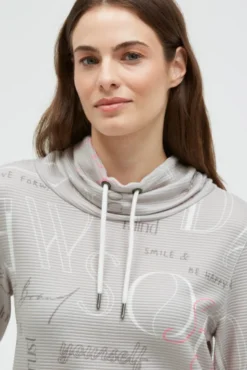 Strukturiertes Sweatshirt mit hohem Kragen und Artwork fresh grey | XS