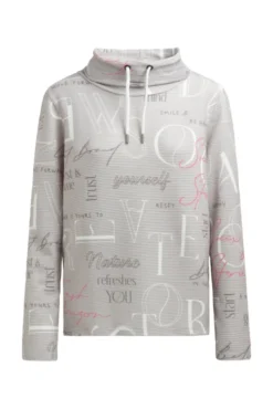 Strukturiertes Sweatshirt mit hohem Kragen und Artwork fresh grey | XS