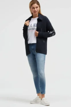 Strukturierte Sweatjacke mit hohem Kragen navy blue | L