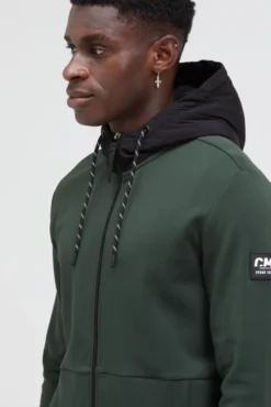 Sweatjacke aus Interlock mit Nylon-Kapuze oliv | S