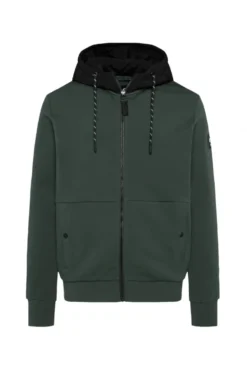 Sweatjacke aus Interlock mit Nylon-Kapuze oliv | S