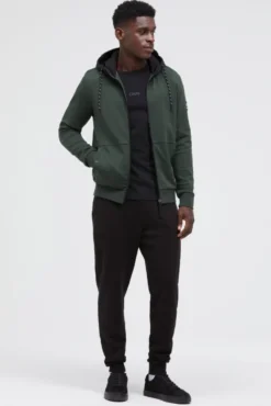 Sweatjacke aus Interlock mit Nylon-Kapuze oliv | S