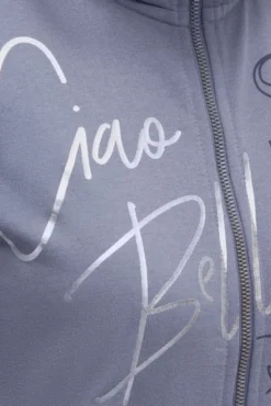 Sweatjacke mit hohem Kragen und Folienprints blue grey