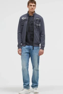 Sweatjacke mit Label Print blue grey