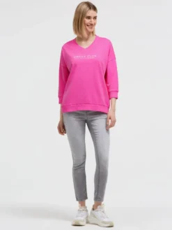 Sweatshirt mit V-Ausschnitt und Rückenprint vivid pink