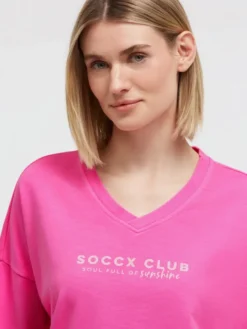 Sweatshirt mit V-Ausschnitt und Rückenprint vivid pink