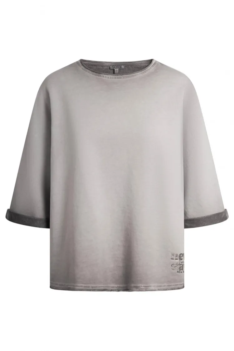 Sweatshirt Oil Dyed mit Kurzarm und Backprint fresh grey