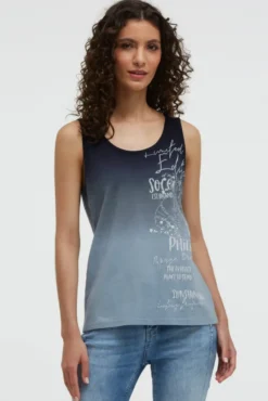 Top Dip Dye mit Label Print blue navy