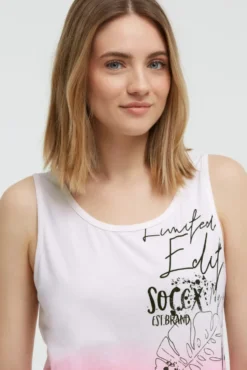 Top Dip Dye mit Label Print neon pink