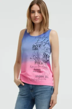 Top Dip Dye mit Label Print vividblue