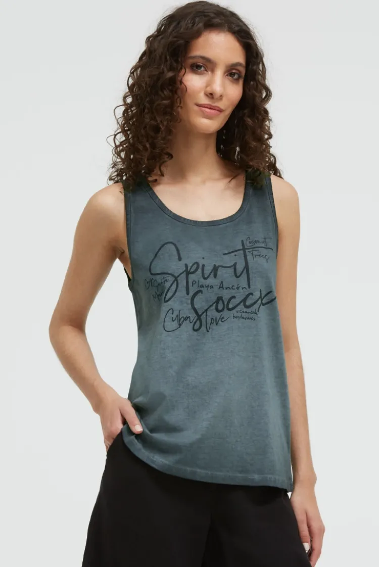 Top Inside Oil Dyed mit Logo Print green shadow